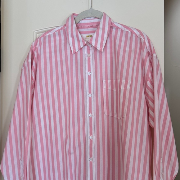 Maeve by Anthropologie pink and white striped oversized long sleeve shirt. - Picture 3 of 6